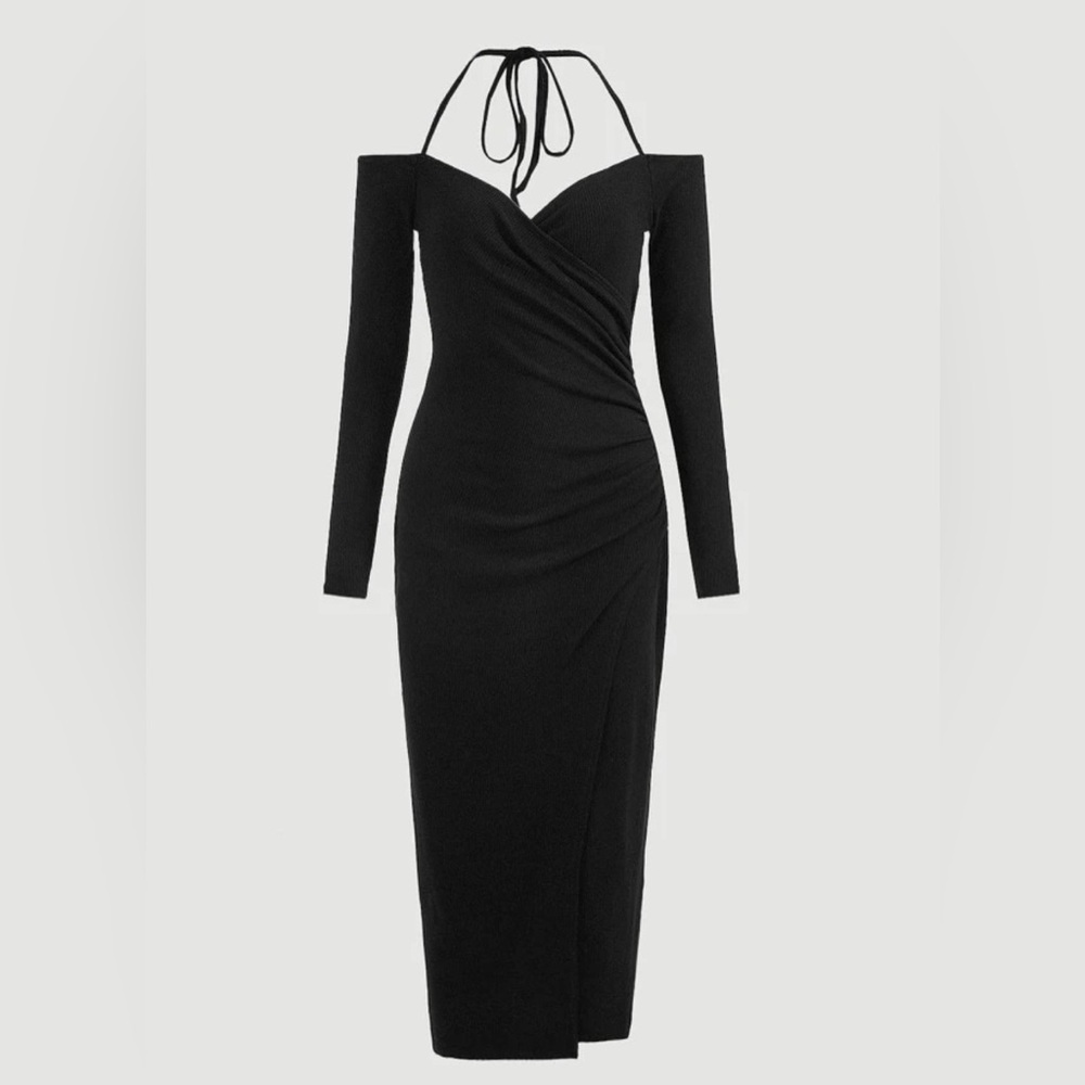 SHEIN Black Long-Sleeve Off Shoulder Dress